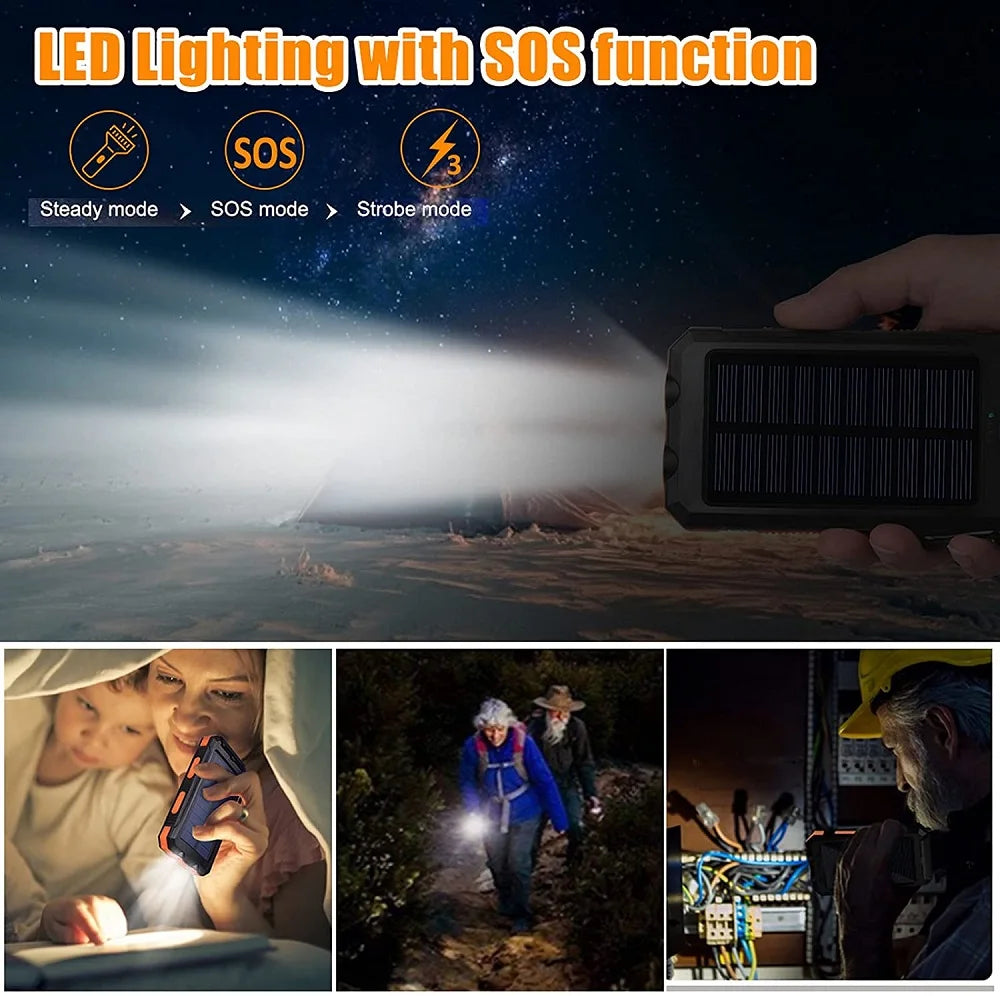 Solar Power Bank 80000mAh – Portable External Battery with LED Light