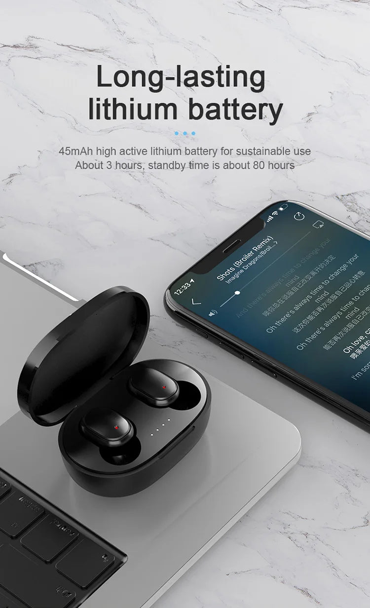 TWS Wireless Earbuds with Charging Case – Bluetooth, Bass Sound