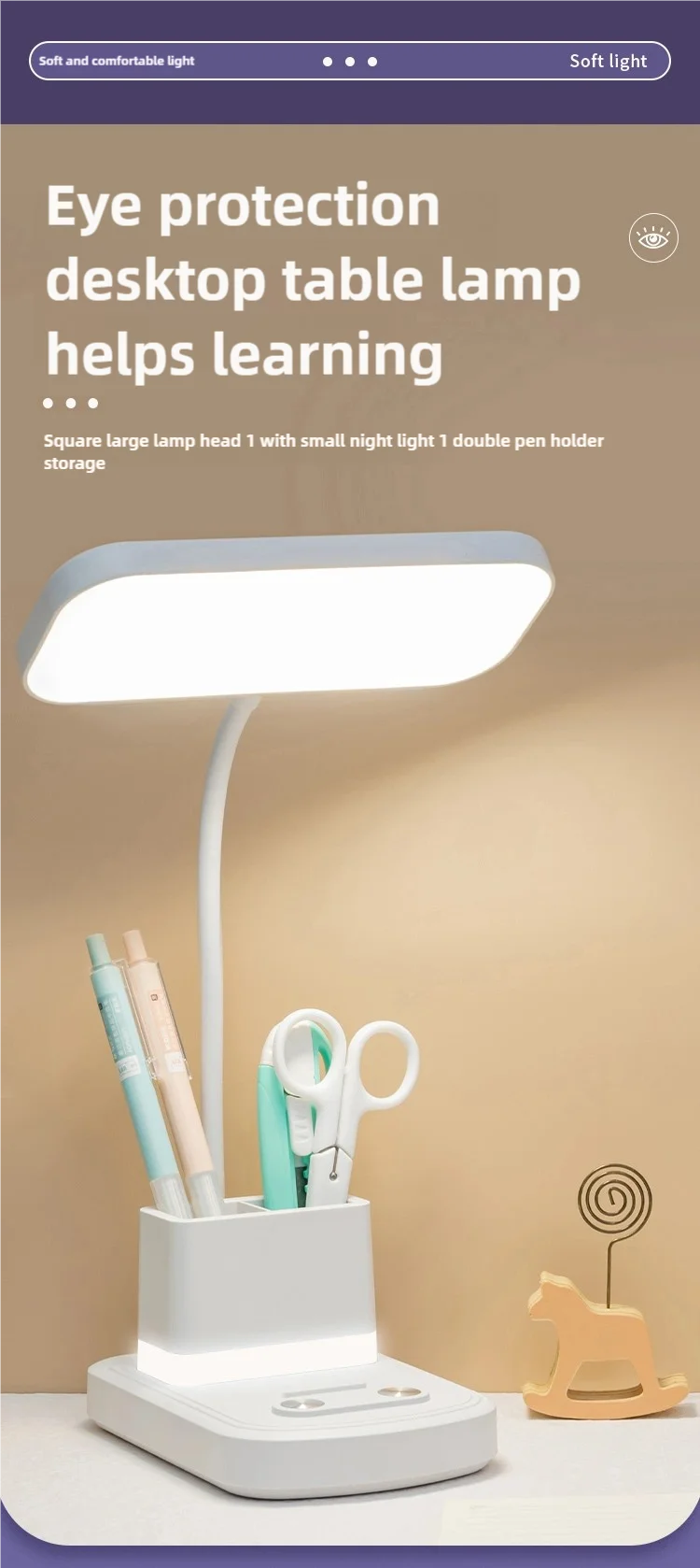 LED Desk Lamp with Night Light – USB Charging, 3 Color Temps, Dimmable