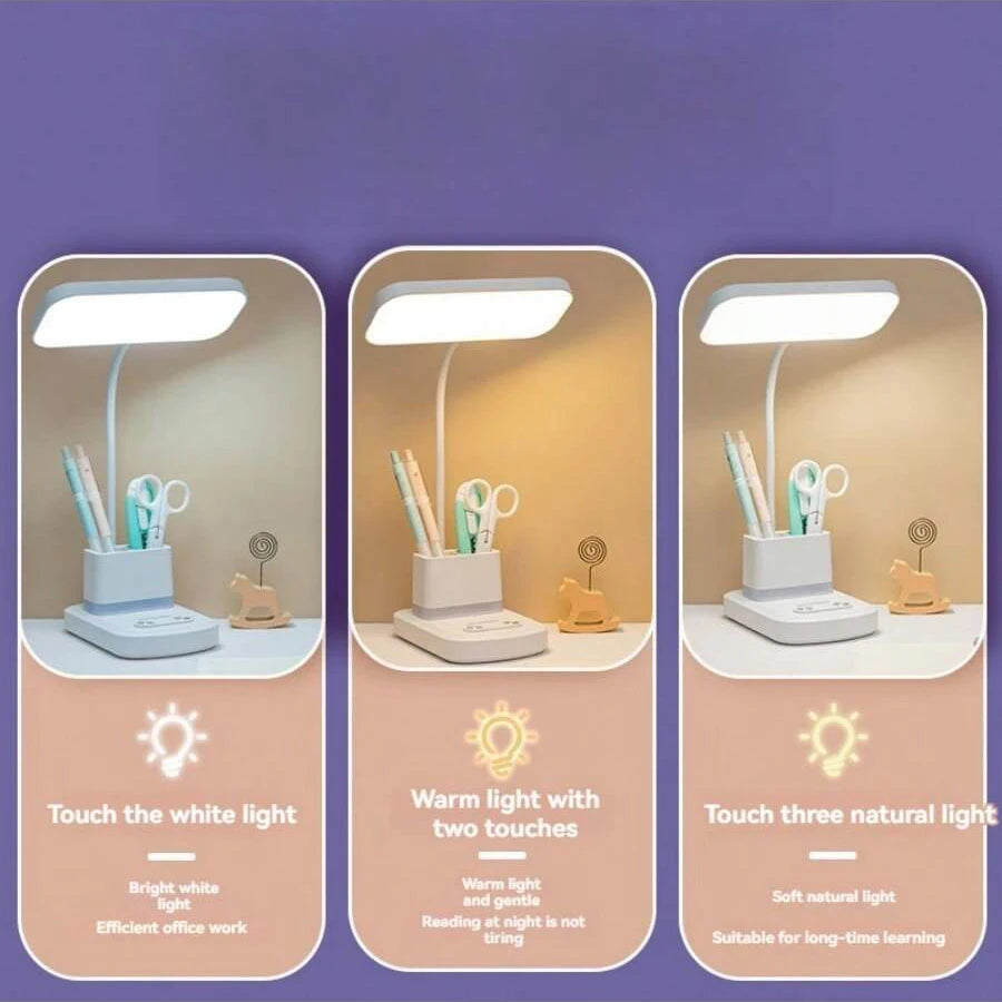 LED Desk Lamp – 3 Color Temperatures, Dimmable & USB Charging
