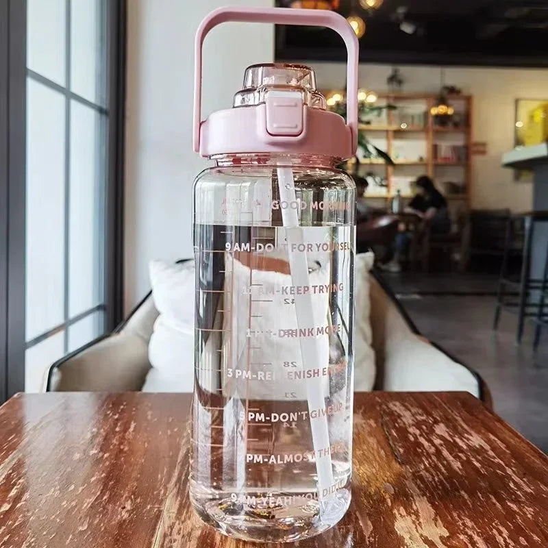 2L Motivational Water Bottle with Straw and Time Markers