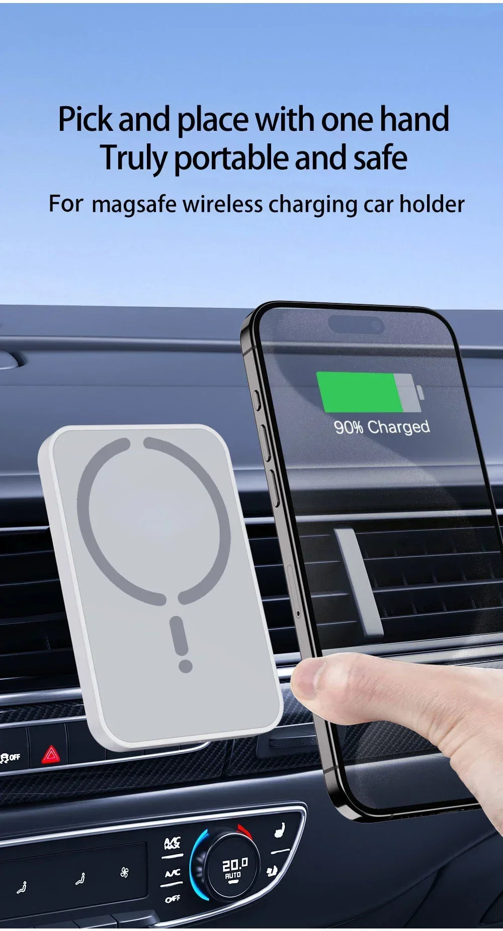 Magnetic Wireless Car Charger Mount – MagSafe Compatible, Air Vent Clip