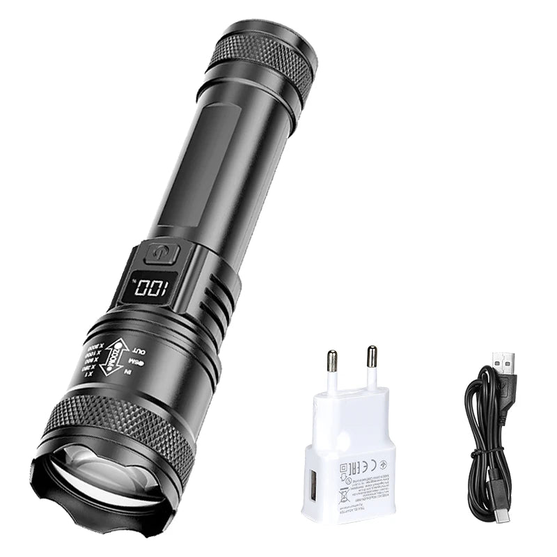 2000LM USB-C Rechargeable LED Flashlight – Zoomable Long Range Tactical Torch