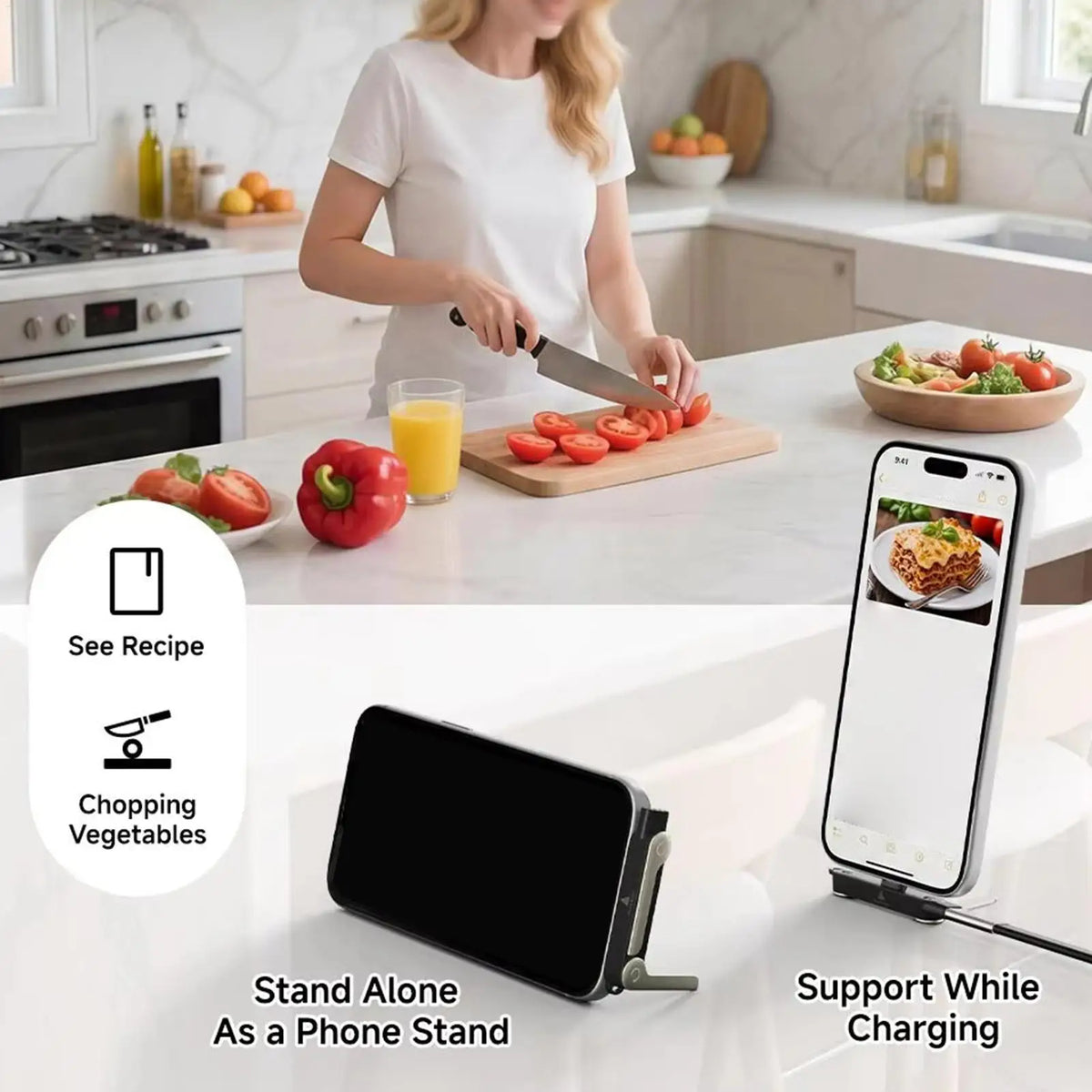 Foldable Phone Support Bracket with USB-C Cable