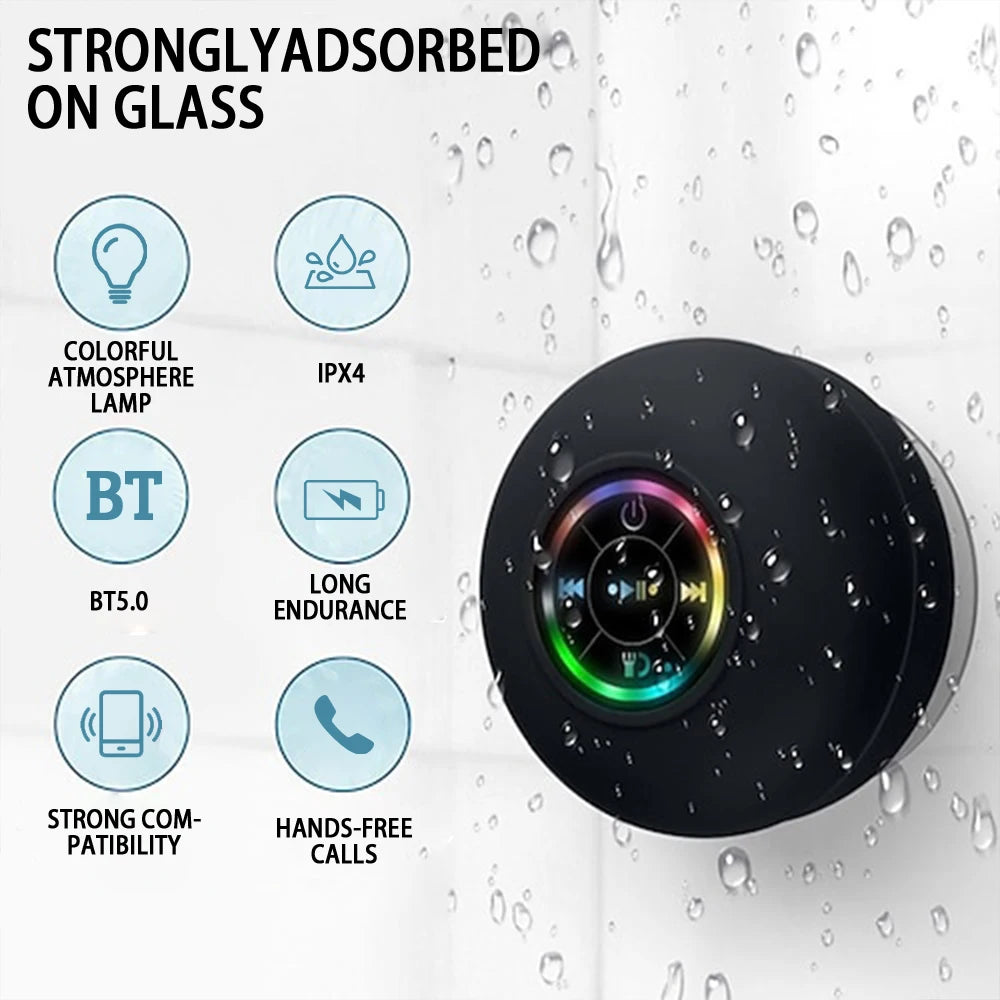 Portable Wireless Bluetooth Speaker – LED Lights & Suction Cup Mount