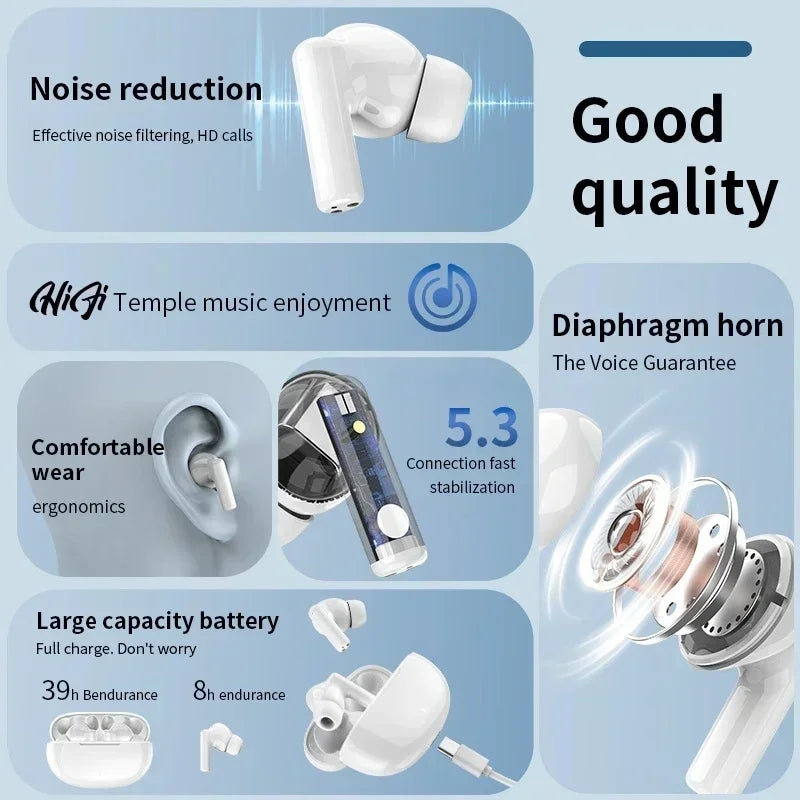 Noise Cancelling Wireless Earbuds – Bluetooth with Mic & Deep Bass