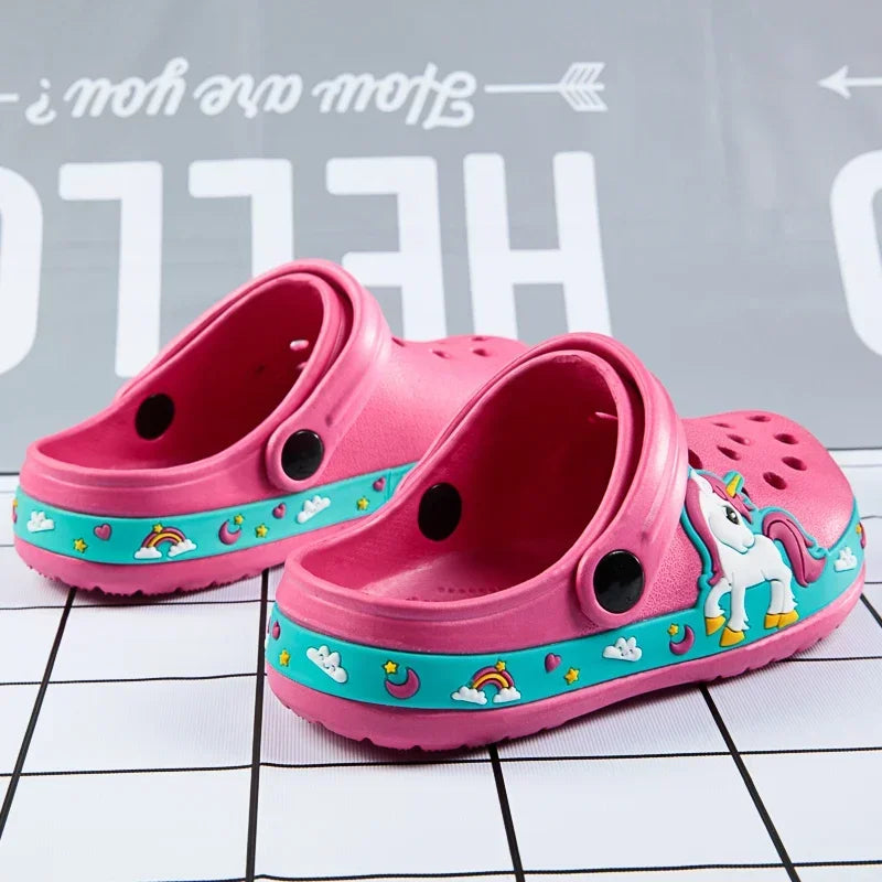 Children Shoes Baby Boys Slippers Cartoon Excavator Print Clogs Summer Breathable Soft Indoor Sports Boy Slippers