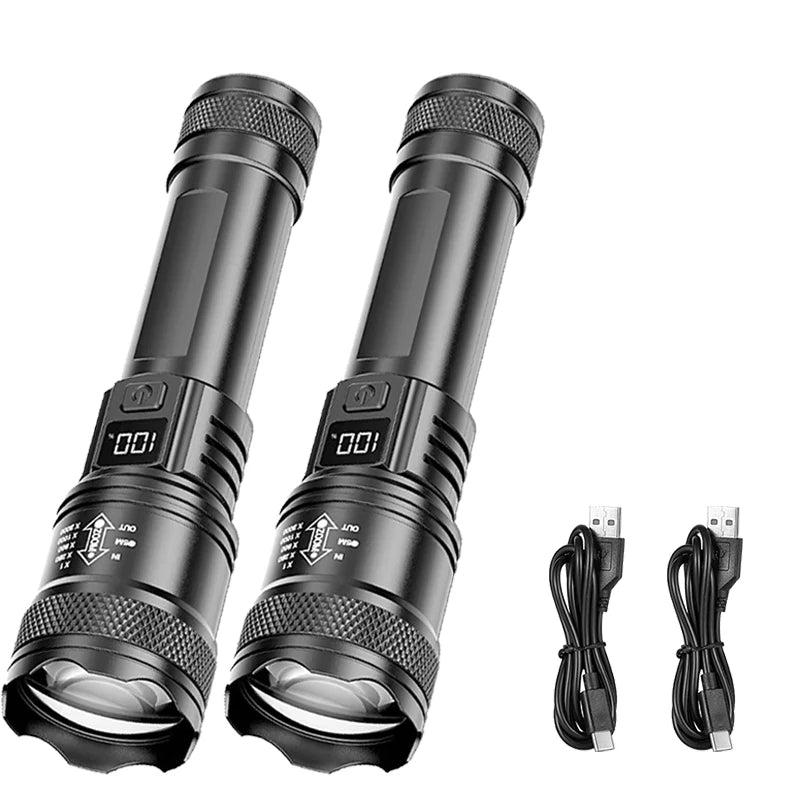 2000LM USB-C Rechargeable LED Flashlight – Zoomable Long Range Tactical Torch