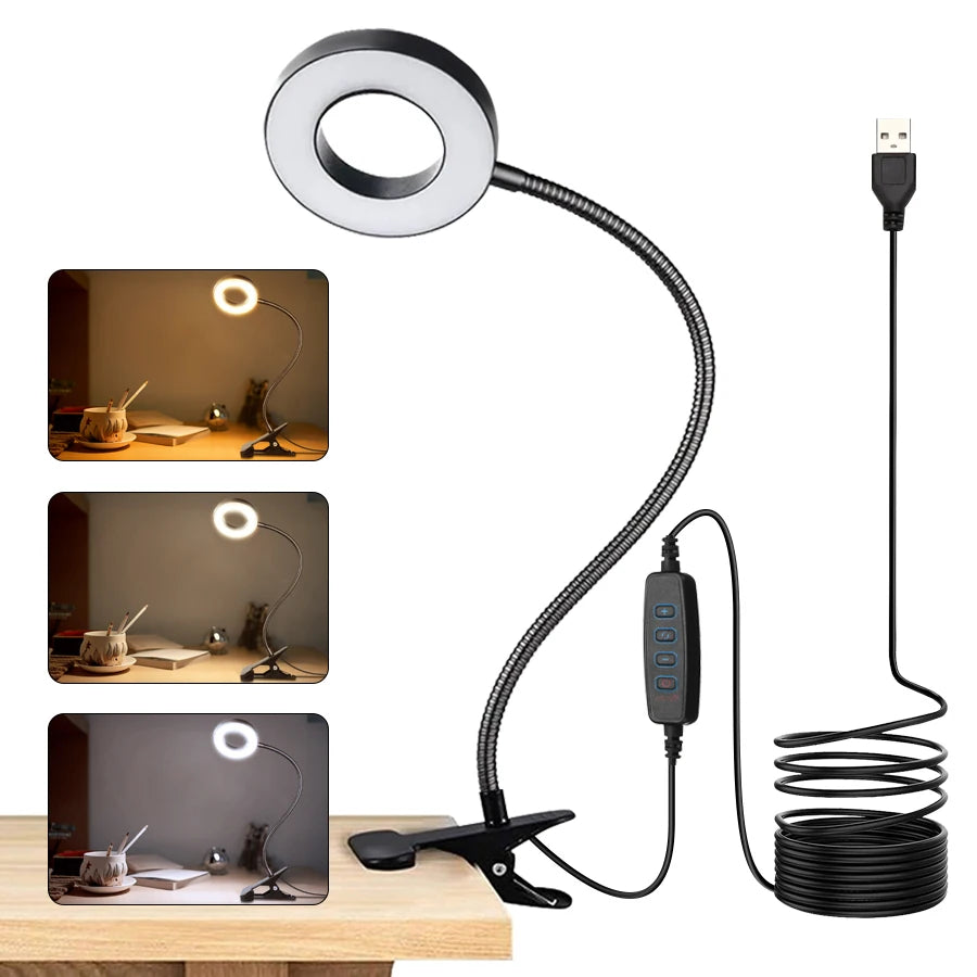 Clip-On LED Desk Lamp – Gooseneck, Memory Function, 3 Modes, Eye Protection