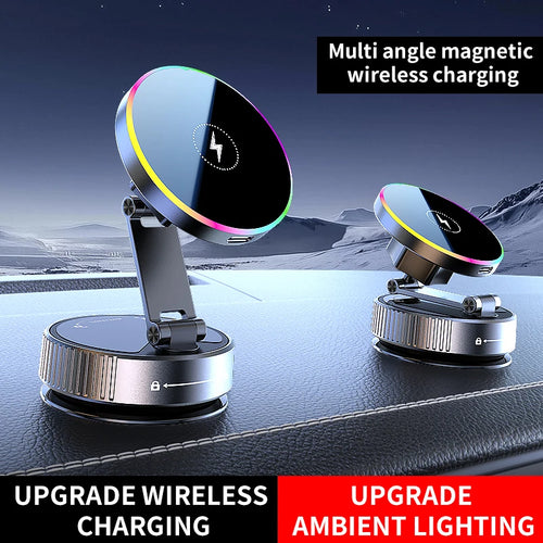 15W RGB Wireless Car Charger – Suction Cup Windshield & Dashboard Mount