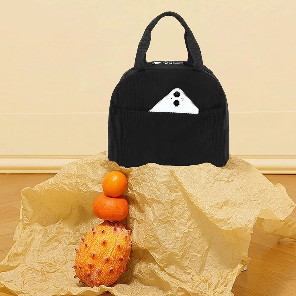 Corduroy Lunch Bag for Women Men Cute Lunch Bag Insulated Lunch Box with Reusable Lunchbag for Work, Picnic, Beach or Travel
