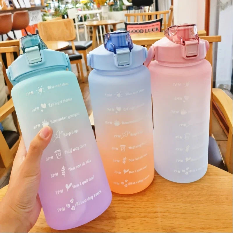 2 Liter Water Bottle Stay Hydrated Motivated Leak proof Plastic Sport Bottle Reminder Times Sports Outdoor Fitness Office Indoor