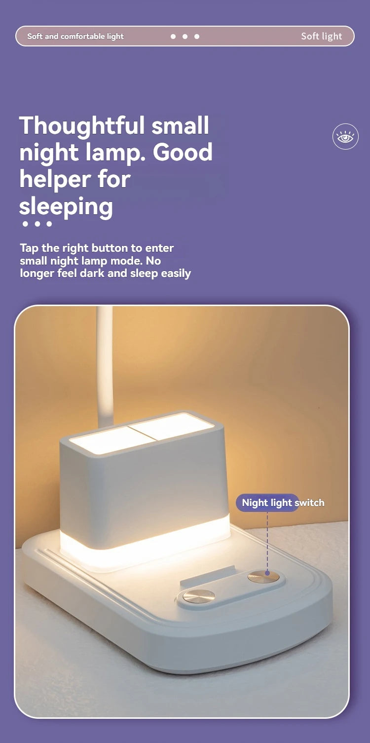 LED Desk Lamp with Night Light – USB Charging, 3 Color Temps, Dimmable