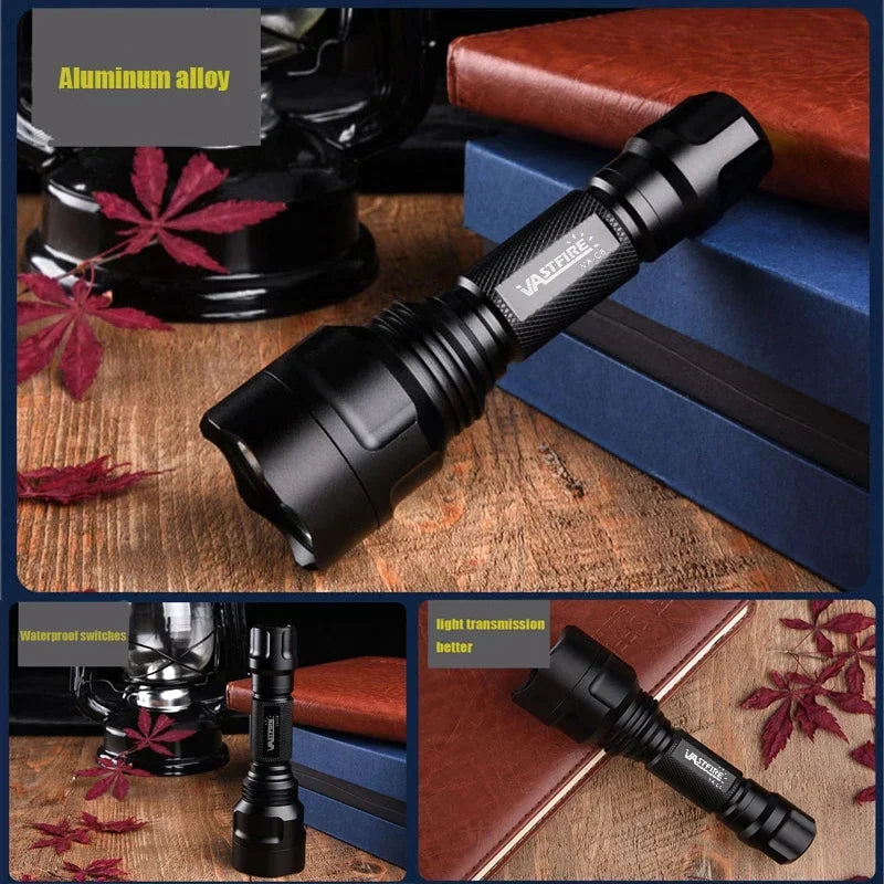 Tactical Hunting Flashlight Set – Green, Red & White LED, USB Rechargeable