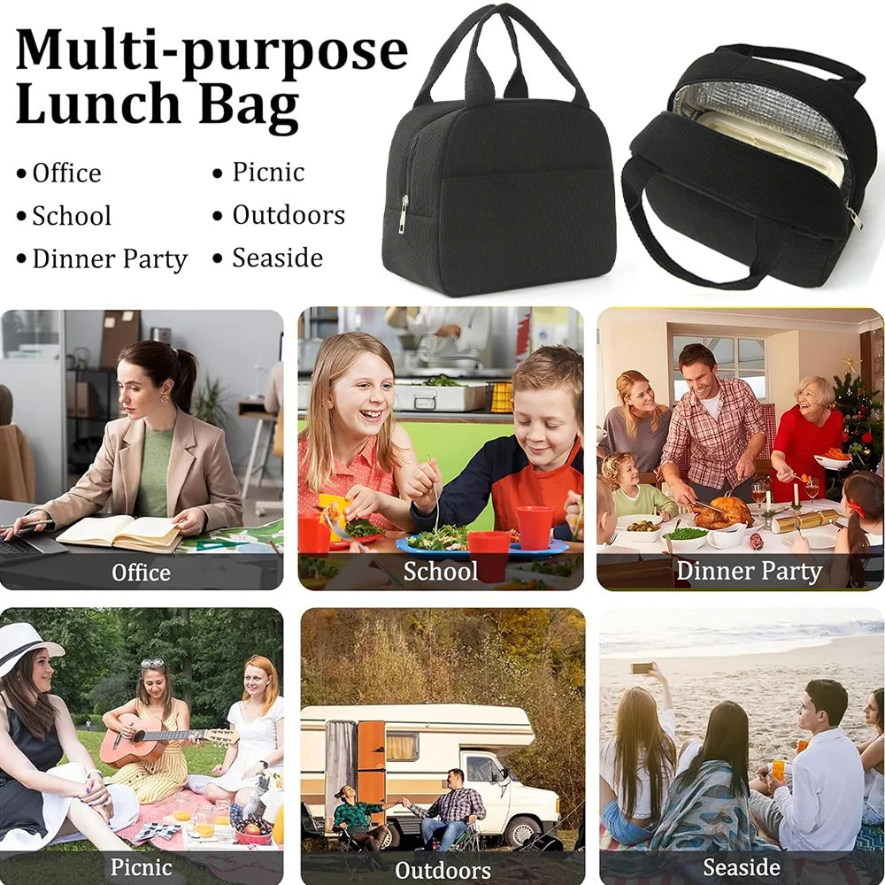 Corduroy Lunch Bag for Women Men Cute Lunch Bag Insulated Lunch Box with Reusable Lunchbag for Work, Picnic, Beach or Travel