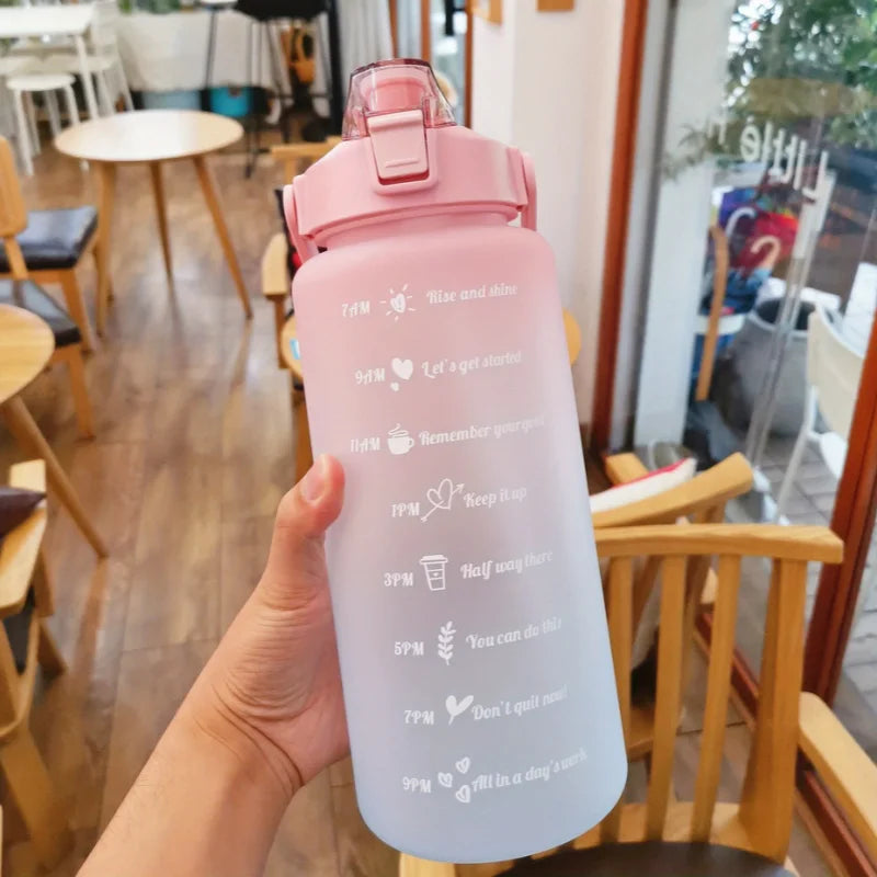 2 Liter Water Bottle Stay Hydrated Motivated Leak proof Plastic Sport Bottle Reminder Times Sports Outdoor Fitness Office Indoor