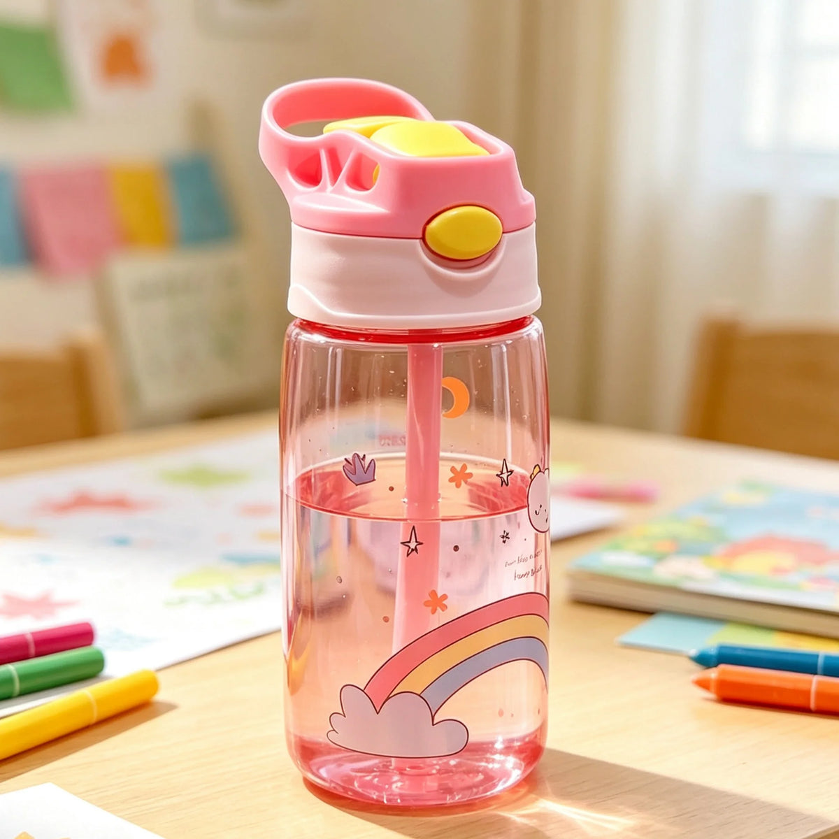 480ml Kids Water Bottle with Straw and Handle