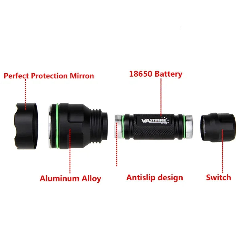 Tactical Hunting Flashlight Set – Green, Red & White LED, USB Rechargeable