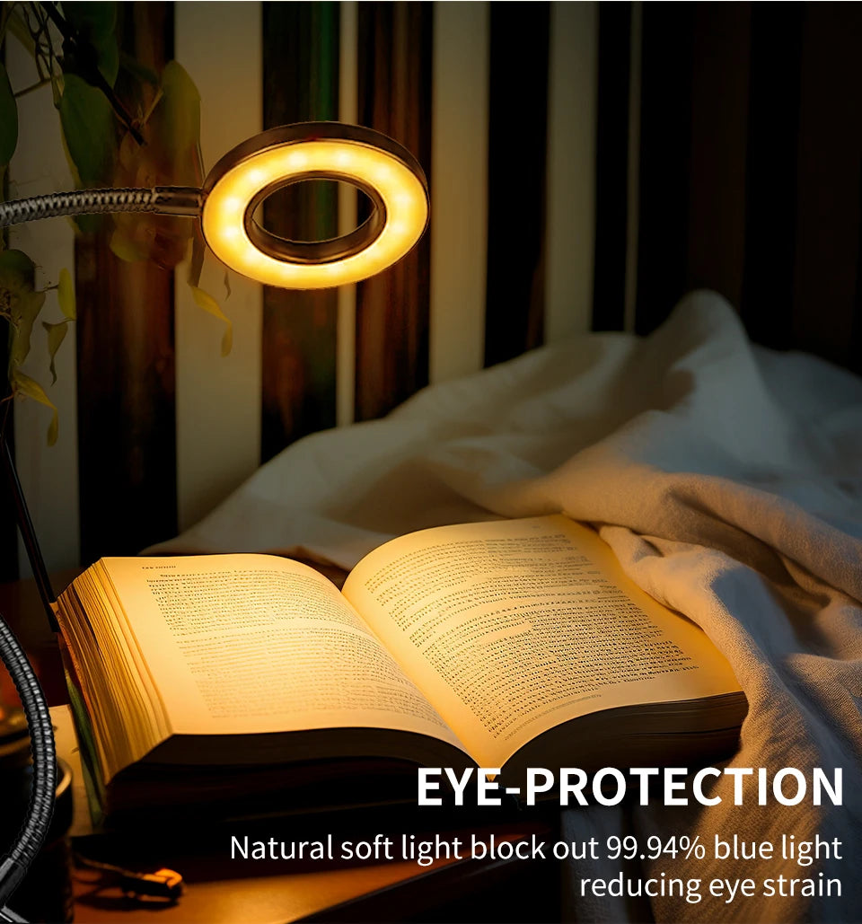 Clip-On LED Desk Lamp – Gooseneck, Memory Function, 3 Modes, Eye Protection