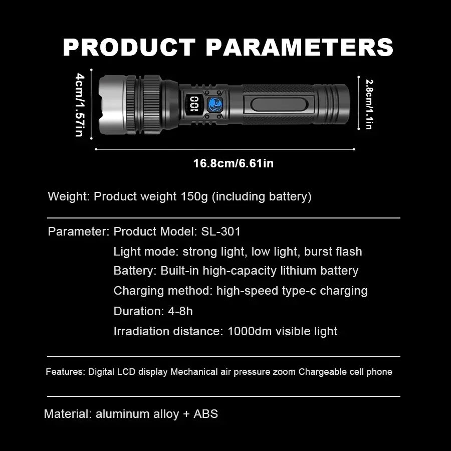 Super Bright Waterproof Tactical Flashlight – Rechargeable LED Torch
