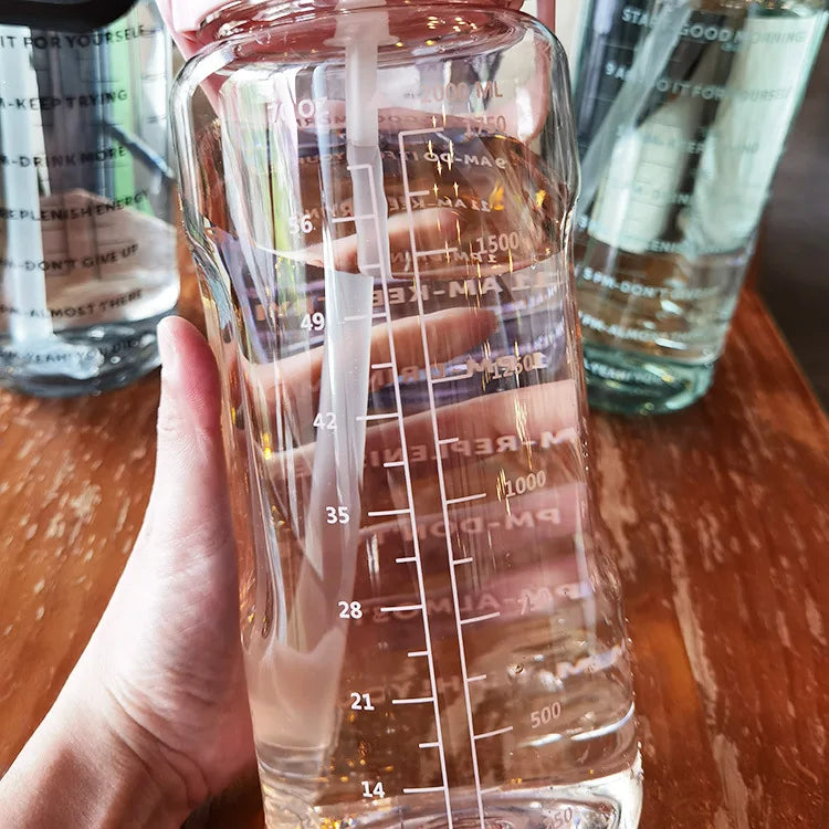 2L Motivational Water Bottle with Straw and Time Markers