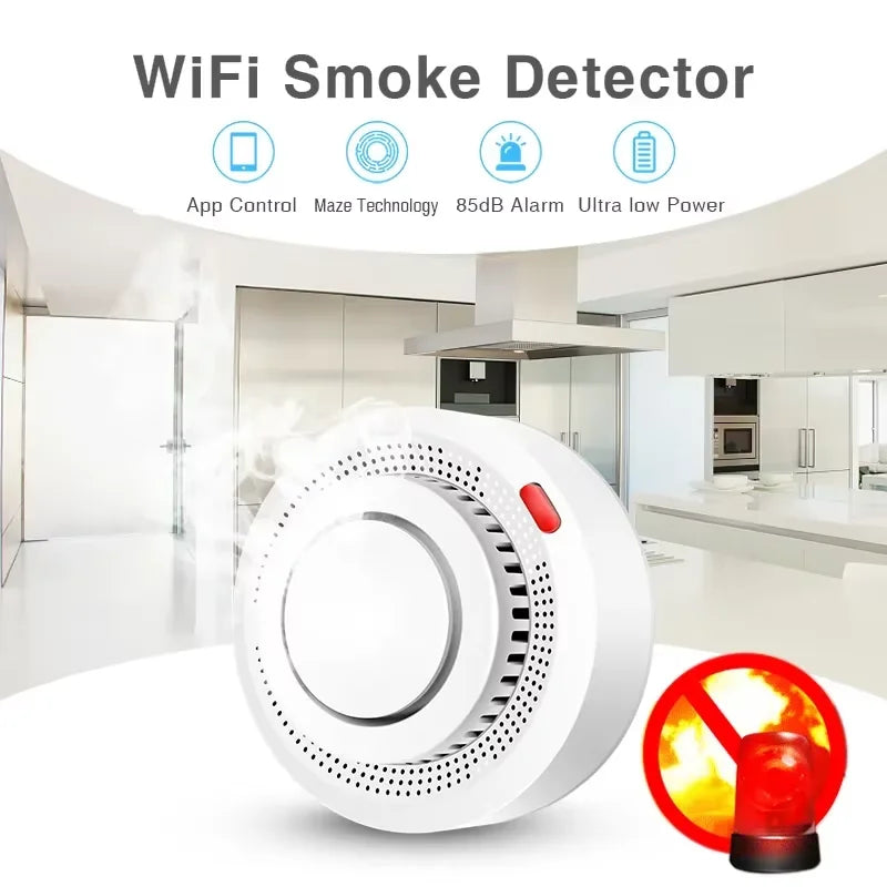 WiFi Smoke Detector with 85 dB Alarm & App Alerts