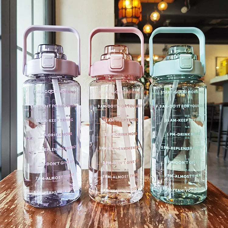 2L Motivational Water Bottle with Straw and Time Markers