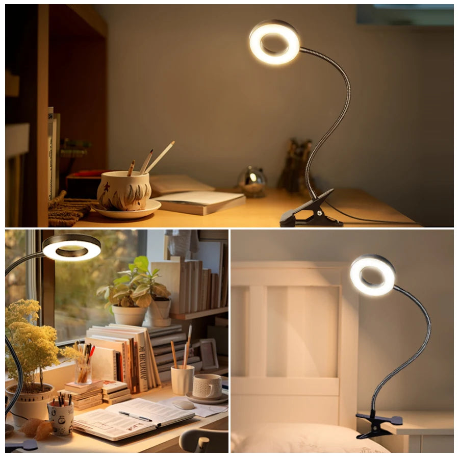 Clip-On LED Desk Lamp – Gooseneck, Memory Function, 3 Modes, Eye Protection
