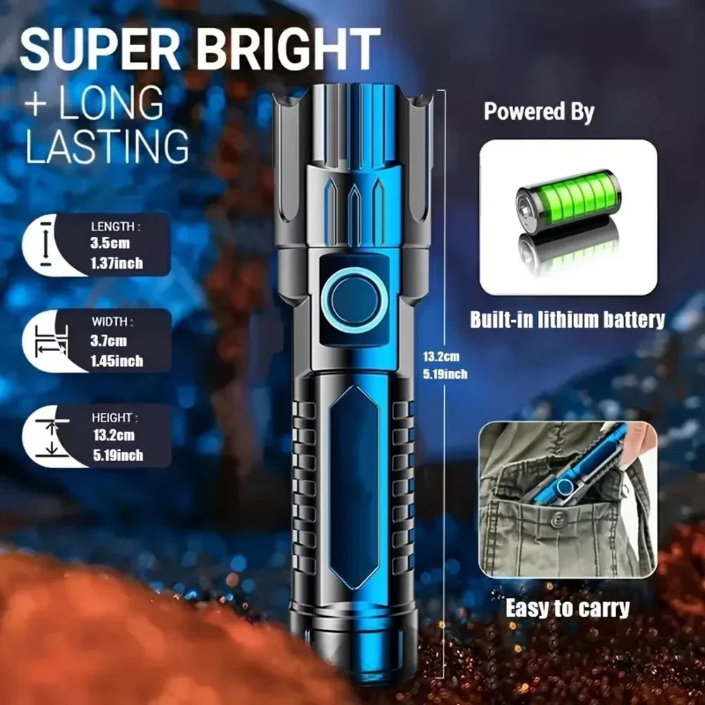 Tactical Zoom Flashlight | 2000LM USB Rechargeable Portable Emergency Light