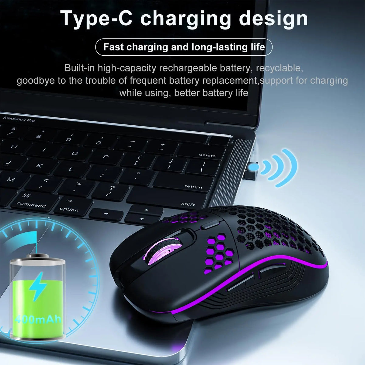 Rechargeable Wireless RGB Mouse with Adjustable DPI
