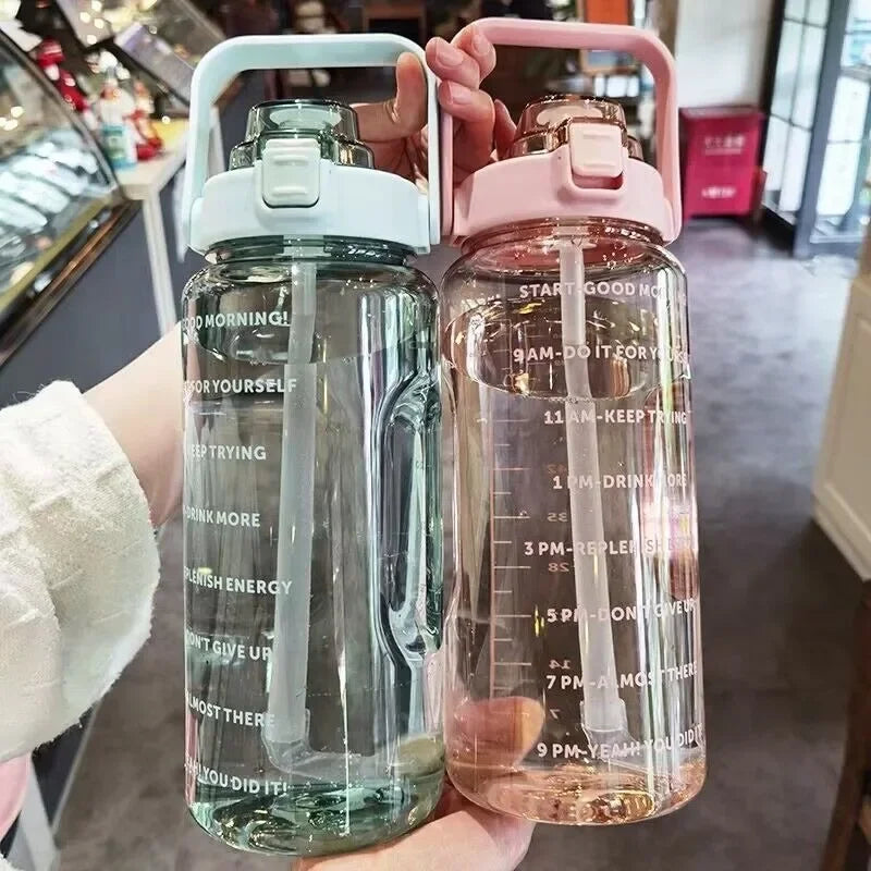 2L Motivational Water Bottle with Straw and Time Markers