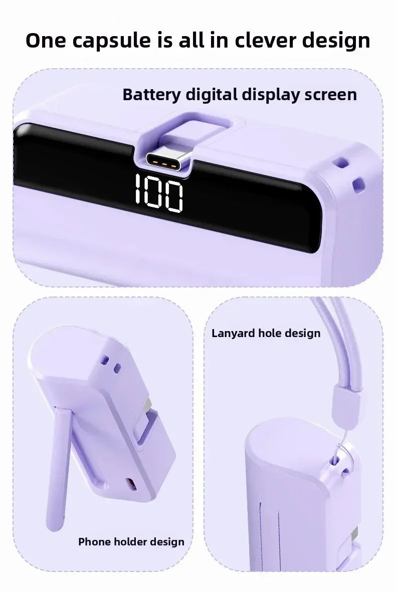 Mini Portable Power Bank with Digital Display & Phone Stand – Compact Charger