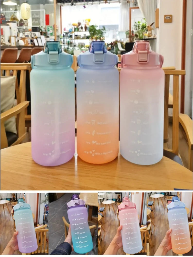 2 Liter Water Bottle Stay Hydrated Motivated Leak proof Plastic Sport Bottle Reminder Times Sports Outdoor Fitness Office Indoor