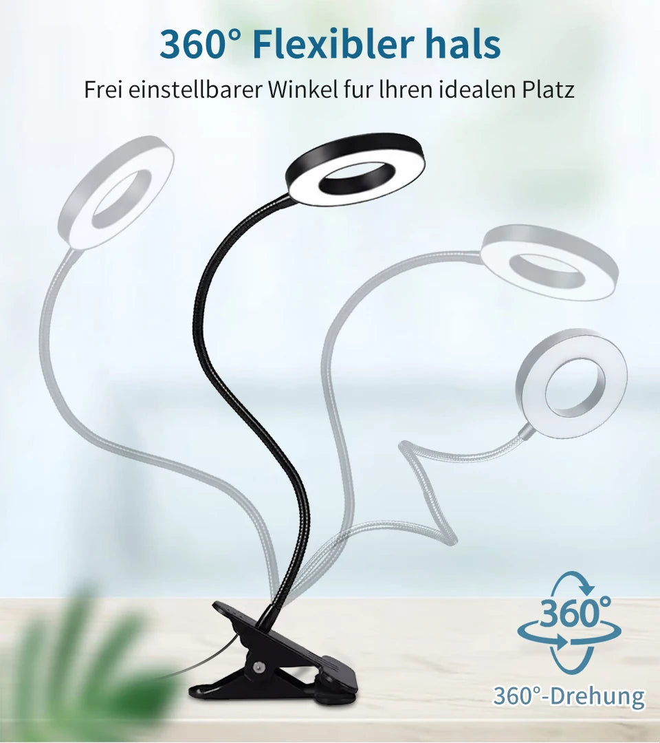 Clip-On LED Desk Lamp – Gooseneck, Memory Function, 3 Modes, Eye Protection