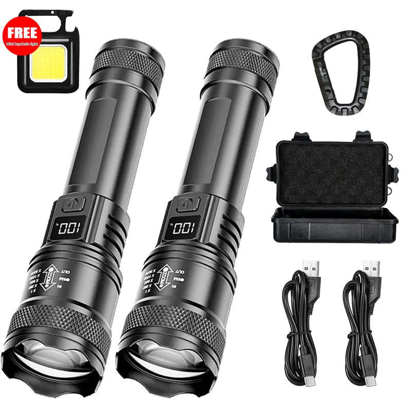 2000LM USB-C Rechargeable LED Flashlight – Zoomable Long Range Tactical Torch
