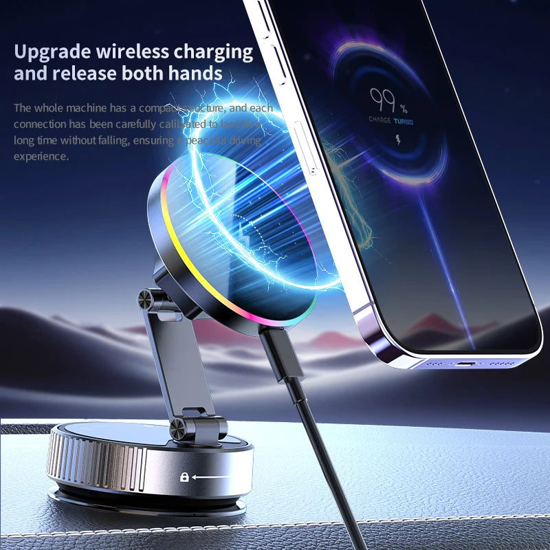 15W RGB Wireless Car Charger – Suction Cup Windshield & Dashboard Mount