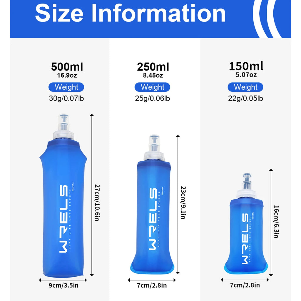 WRELS Sports Water Bottle Leak Proof Durable Soft Flask High Flow BPA Free Portable TPU Folding Water Cup Outdoor Running