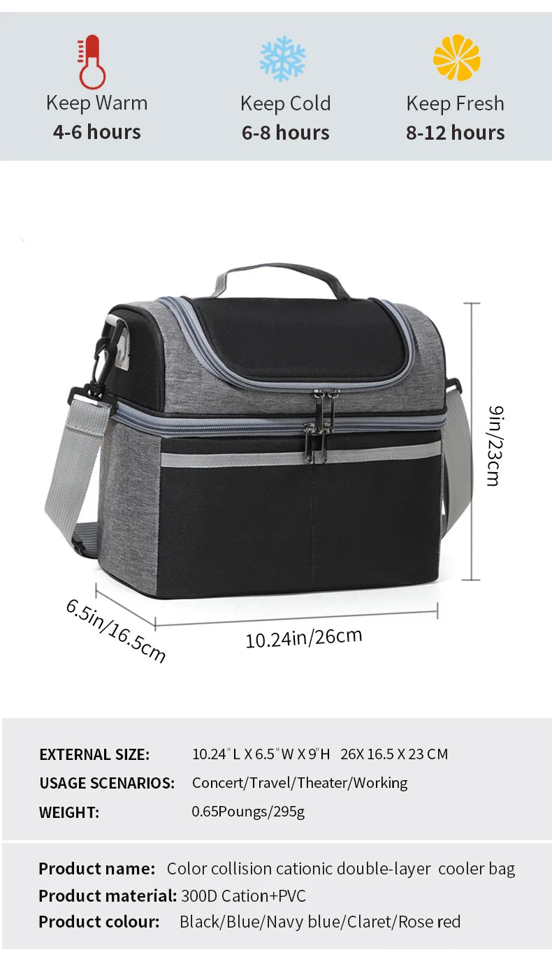 Lunch Box for Men Outdoor Heavy Duty Lunch Bags Work Leakproof Insulated Durable Thermal Cooler Bag Meal Camping Picnic