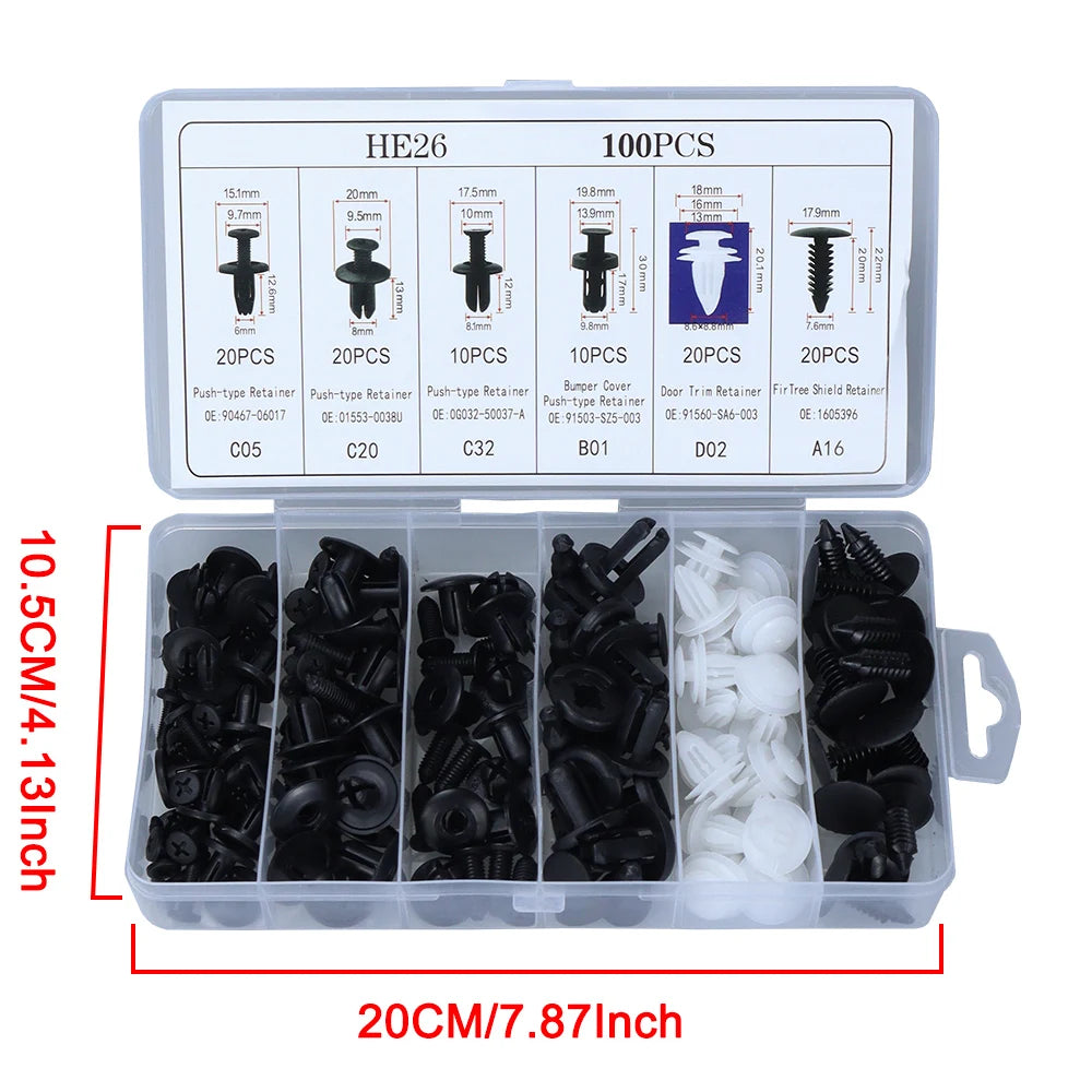 Mixed Automotive Push-Type Fastener Clip Kit