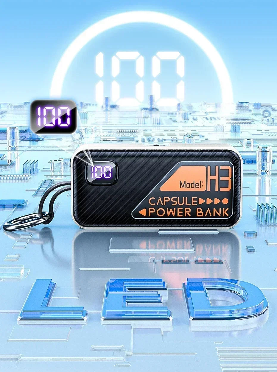 Mini Portable Power Bank 5000mAh – PD20W Fast Charge with Built-in Cable