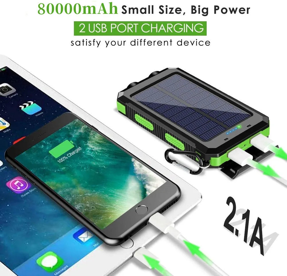 Solar Power Bank 80000mAh – Portable External Battery with LED Light