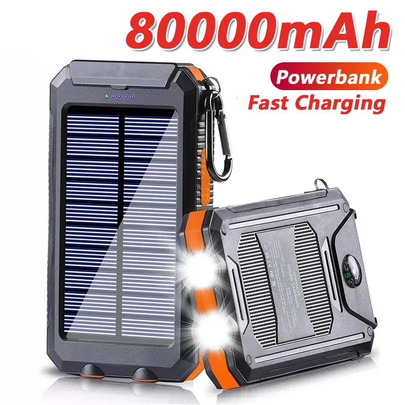 Solar Power Bank 80000mAh – Portable External Battery with LED Light
