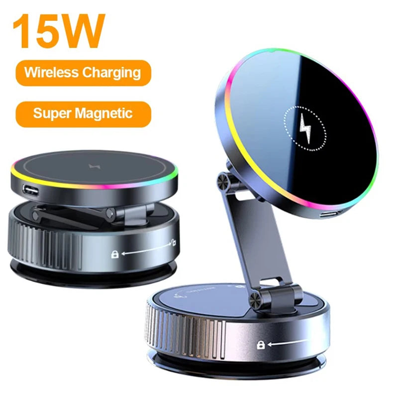 15W RGB Wireless Car Charger – Suction Cup Windshield & Dashboard Mount