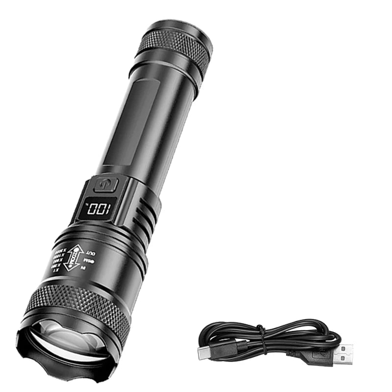 2000LM USB-C Rechargeable LED Flashlight – Zoomable Long Range Tactical Torch