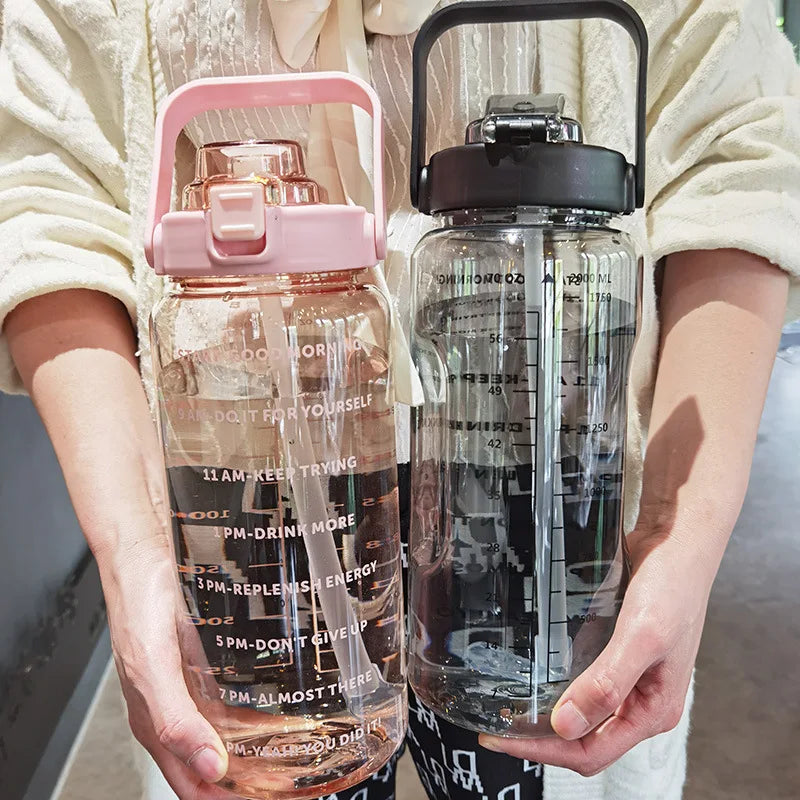 2L Motivational Water Bottle with Straw and Time Markers