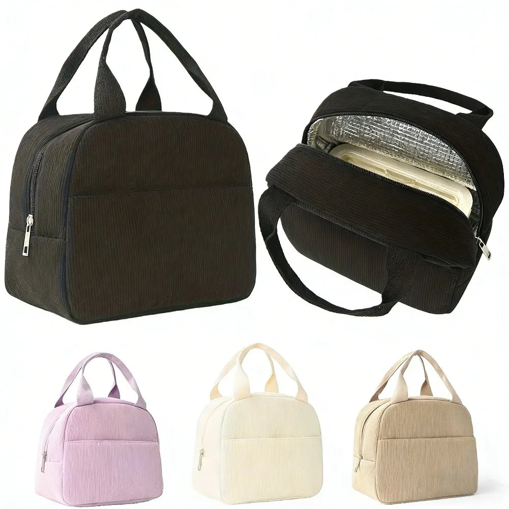 Corduroy Lunch Bag for Women Men Cute Lunch Bag Insulated Lunch Box with Reusable Lunchbag for Work, Picnic, Beach or Travel