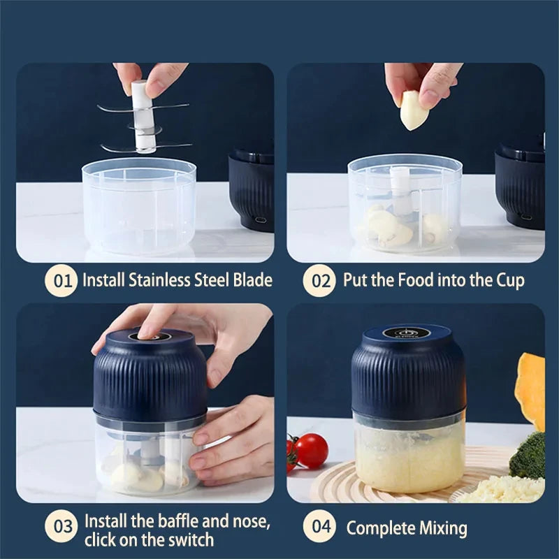 250ml Mini Wireless USB Rechargeable Electric Vegetable Chopper Garlic Crusher Food Chopper for Kitchen Gadgets for Garlic