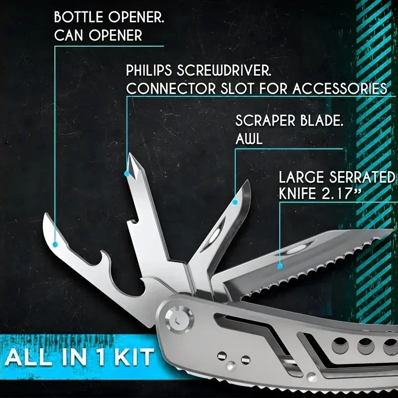 24-in-1 Multitool – Pliers, Knife & 11 Bits for Camping, Backpacking & Survival