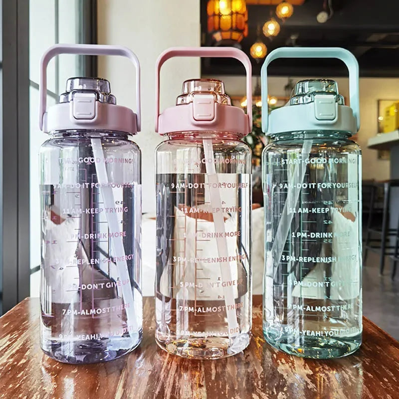 2L Motivational Water Bottle with Straw and Time Markers