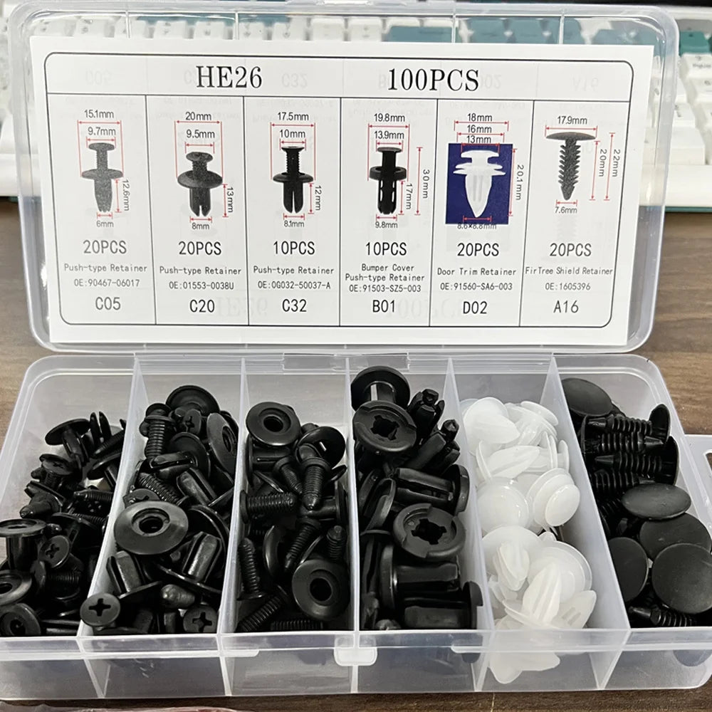 Mixed Automotive Push-Type Fastener Clip Kit